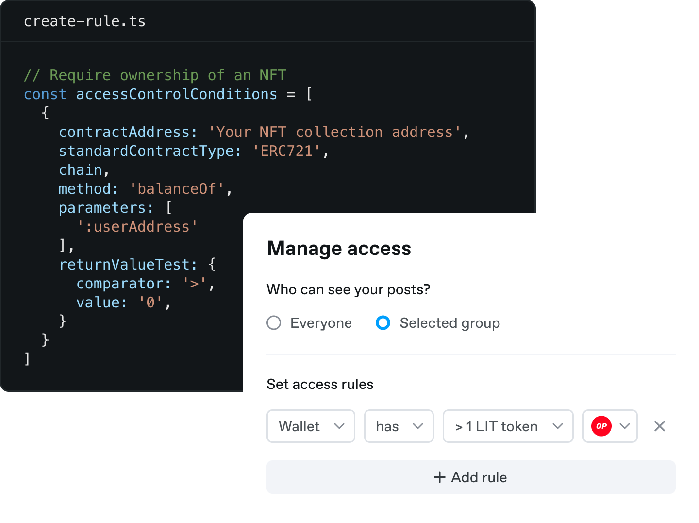 Access control modal with option to add rules